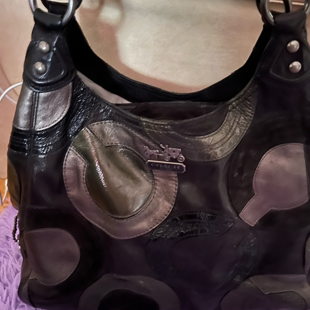 Coach Black and Metallic Patchwork Shoulder Bag